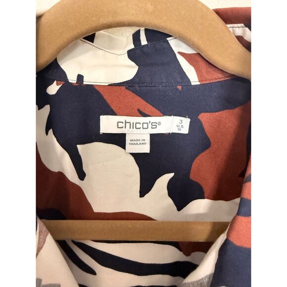 Chico's Button Down Shirt White Brown Blue Print Collared Womans 3/XL - Picture 6 of 6